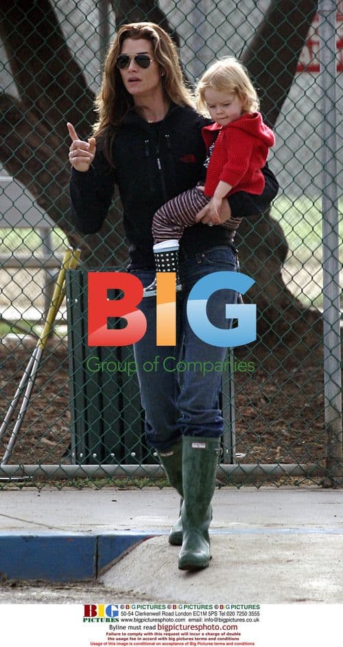 Brooke Shields and daughter Rowan in muddy park