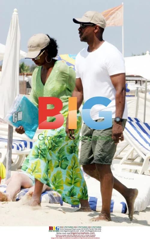 Denzel Washington and wife on Saint Tropez beach
