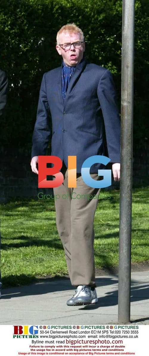 Chris Evans grabs paper with friend