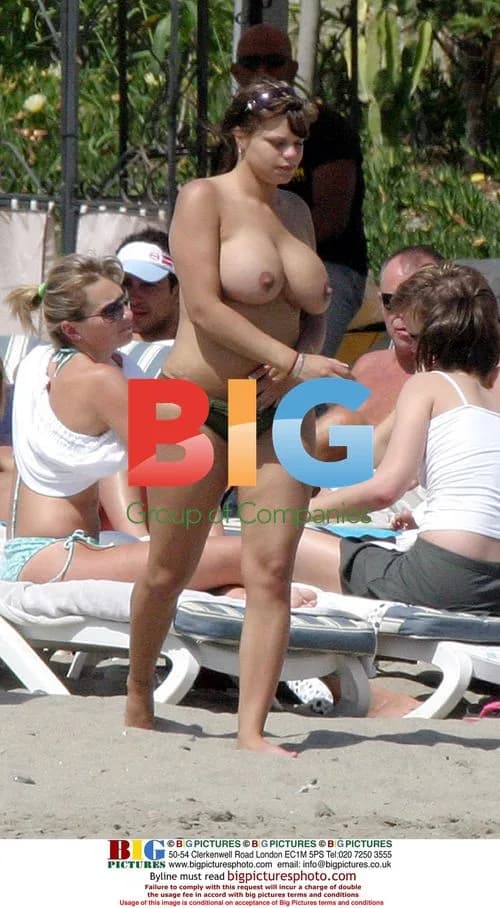 Jade Goody on beach in Spain