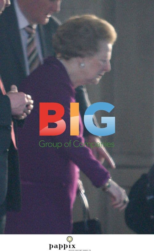 Frail Margaret Thatcher With Security Guards