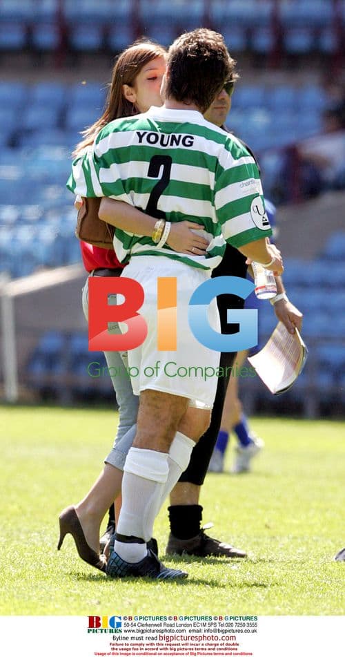 Corrie's Danny Young and Nikky Sanderson at celebrity soccer match