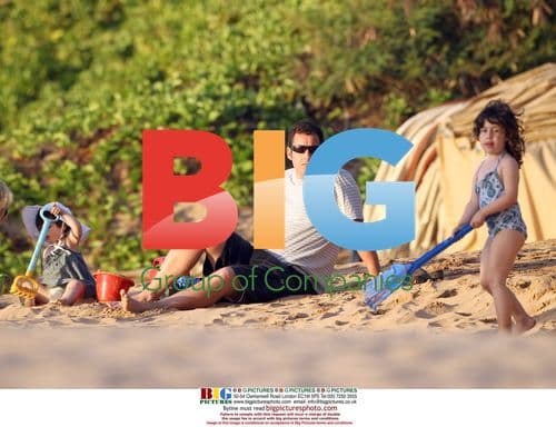 Adam Sandler with Kids on Beach in Hawaii