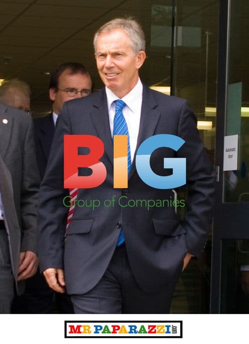 Tony Blair Exiting Building in Harrow