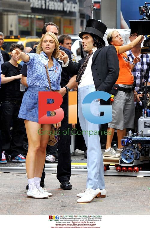 Russell Brand and Greta Gerwig film "Arthur" in NYC