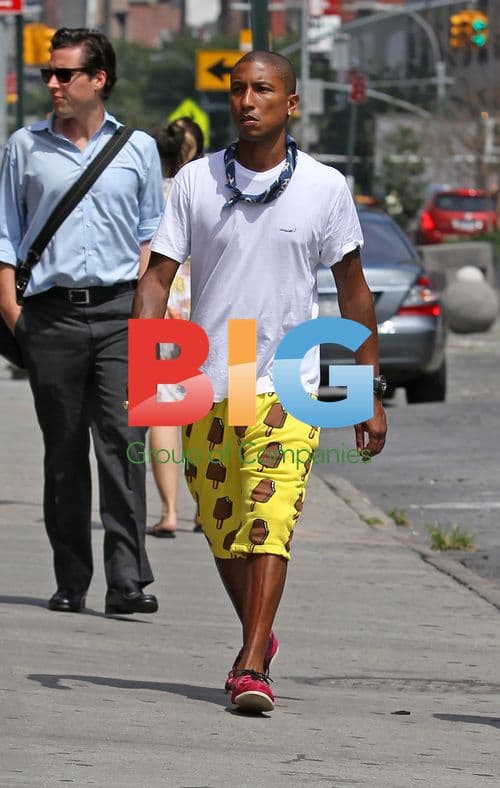 Pharrell Williams Lunching in Popsicle Shorts
