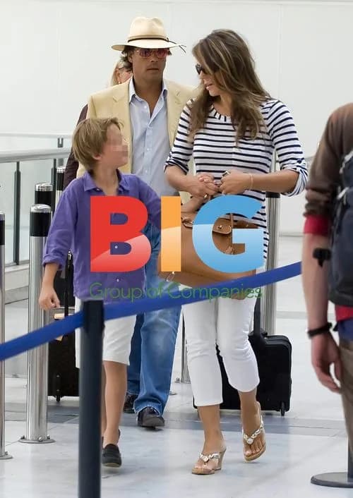 Liz Hurley Departs Nice with Son and Husband