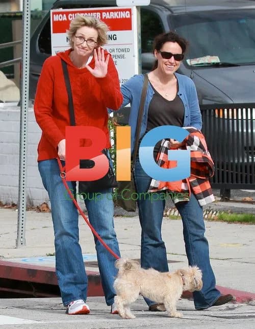 Jane Lynch and Lara Embry walk dog in LA
