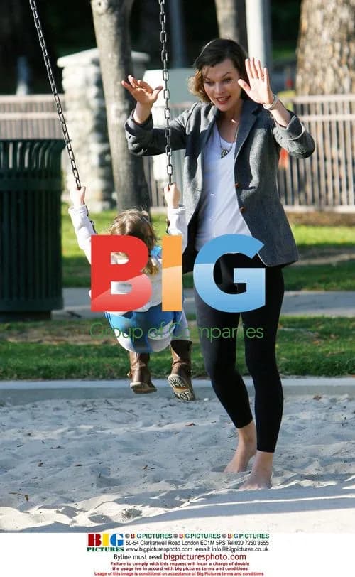 Milla Jovovich and daughter at park