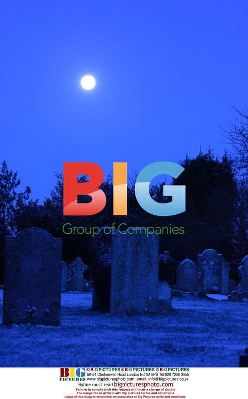 Rare Blue Moon over Graveyard