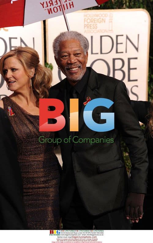 Lori McCreary and Morgan Freeman at Golden Globes