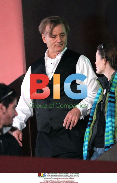 Bill Murray on set with mariachi band