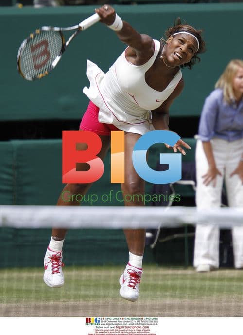 Serena Williams serves at Wimbledon