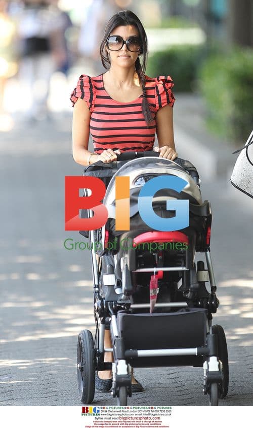Kourtney Kardashian on a Walk with Friend and Babies