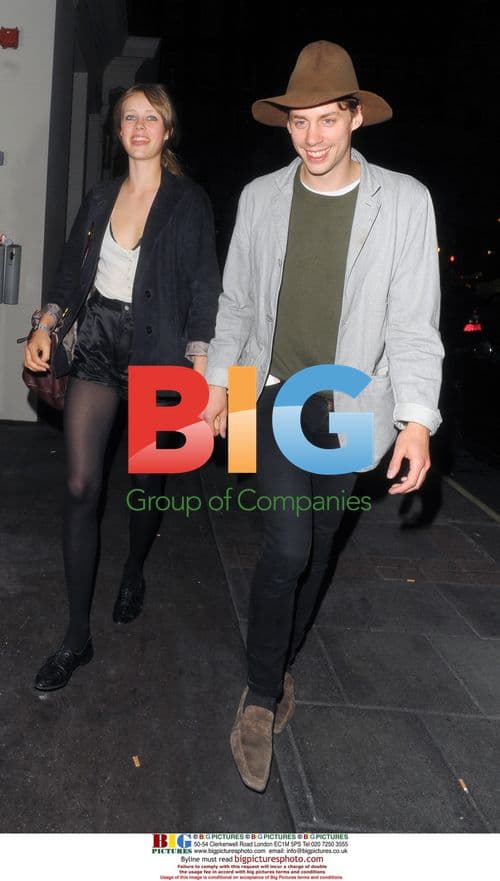 Johnny Borrell outside Mayfair hotel with mystery woman