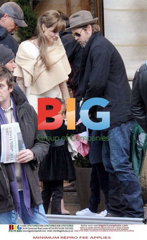 Brad Pitt, Zahara, Shiloh meet Angelina Jolie on film set