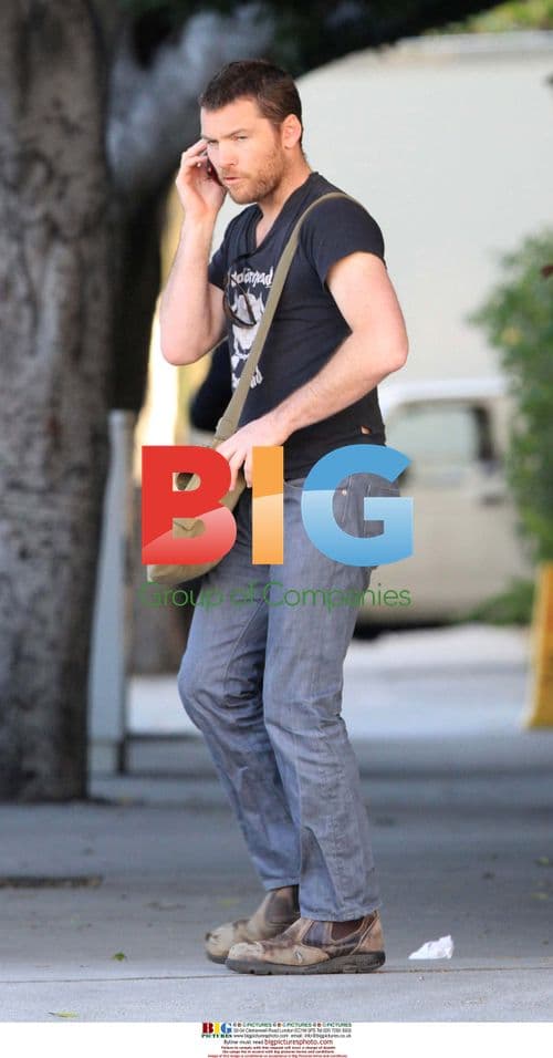 Sam Worthington on Phone in Beverly Hills