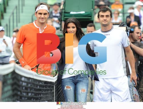 Kim Kardashian, Roger Federer and Florent Serra at Sony Ericsson Open