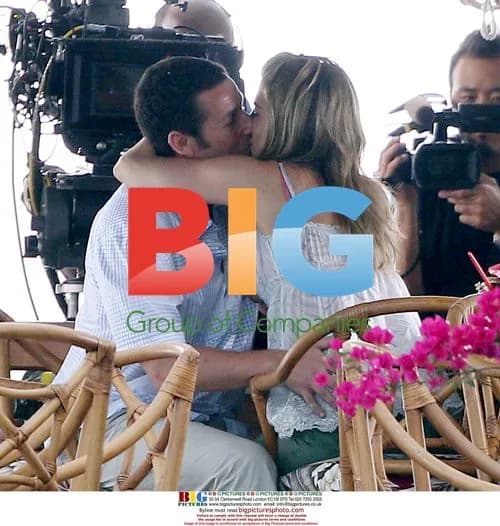 Jennifer Aniston and Adam Sandler on film set
