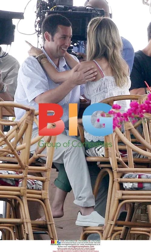 Jennifer Aniston and Adam Sandler on the set of "Just Go With It"