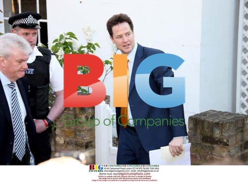 Nick Clegg and Miriam Gonzalez with security