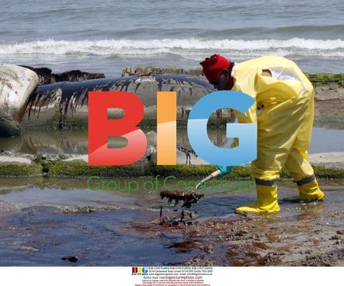 BP workers clean oil from Louisiana beach