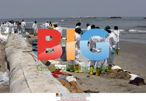 BP Workers Clean Oil from Louisiana Beach