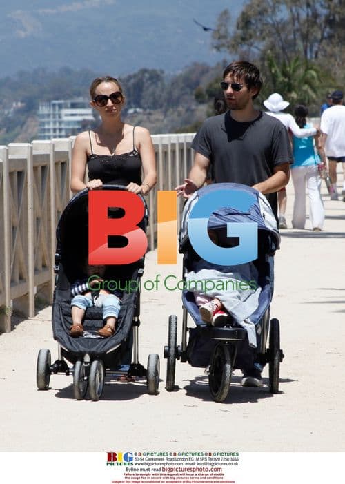 Tobey Maguire and family walk in Santa Monica