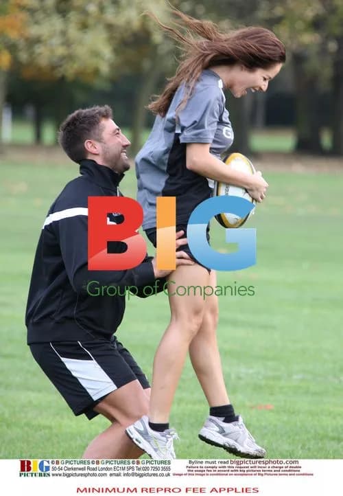 Gavin Henson and Katya Virshilas Practice Rugby Tackles