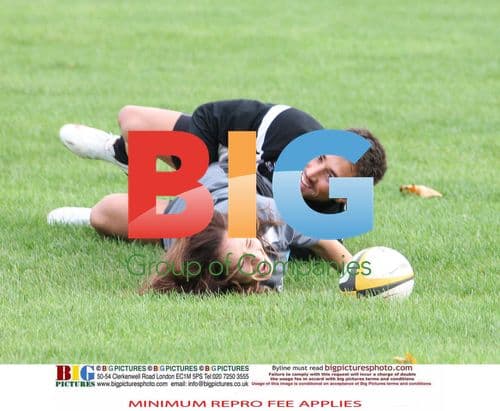 Gavin Henson and Katya Virshilas practice rugby tackles