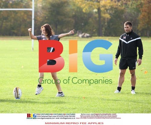 Gavin Henson and Katya Virshilas practice rugby