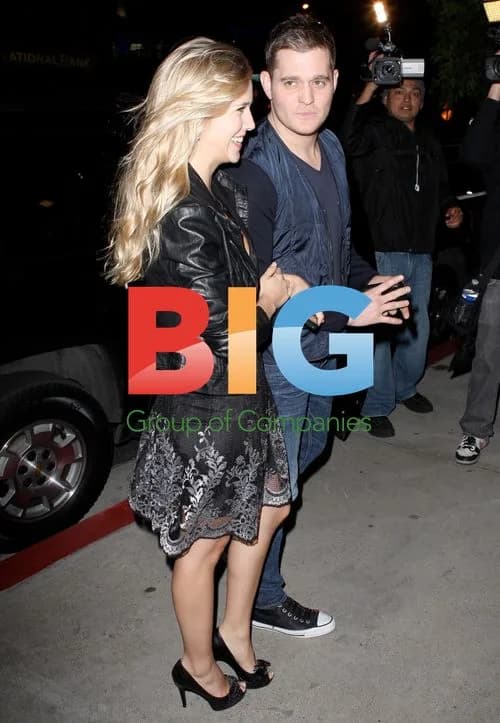 Michael Buble and fiancee leaving restaurant