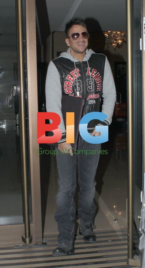 Peter Andre Leaving Hotel with Laptop