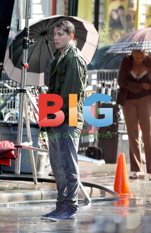 Channing Tatum films 'The Vow' in the rain