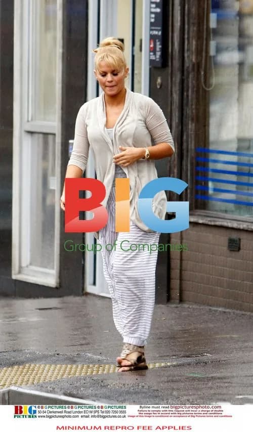 Kerry Katona braves rain in London