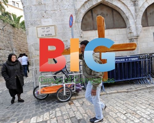 Religious Tourists Carry Crosses in Jerusalem