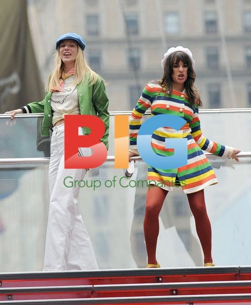 Heather Morris and Lea Michele filming 'Glee' in Times Square