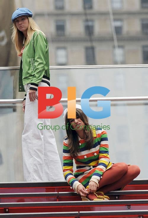 Heather Morris and Lea Michele filming 'Glee' in NYC