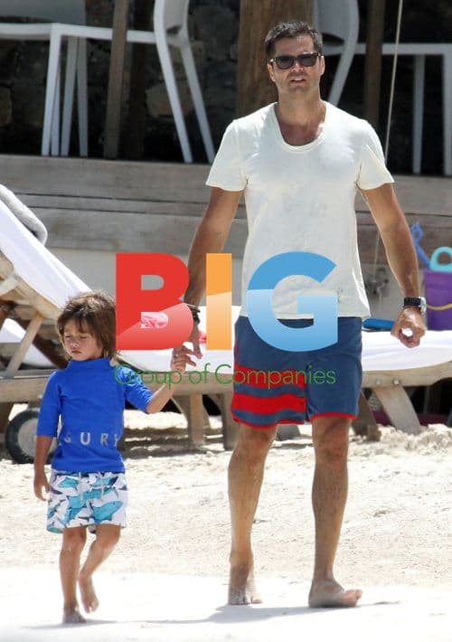 David Charvet with children on St. Barths beach