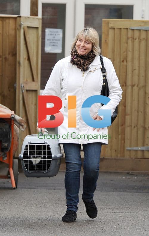 Fern Britton Arrives at Vet with Cat