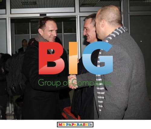 Ralph Fiennes arriving at airport in Belgrade