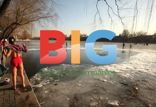 Woman toweling off in frozen Beijing lake