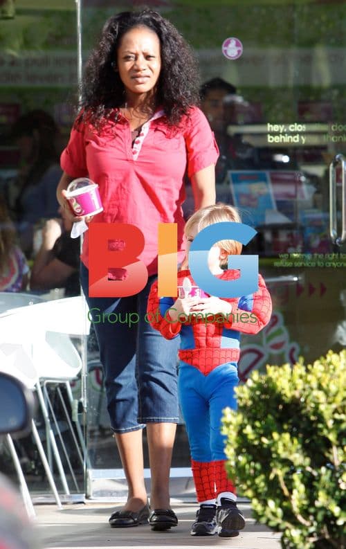 Jayden James Gets Frozen Yogurt in Spiderman Costume