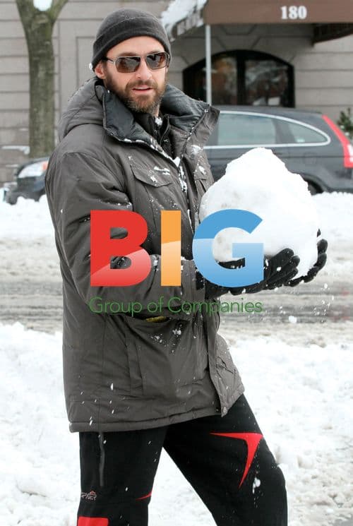 Hugh Jackman Snowball Fight in NYC