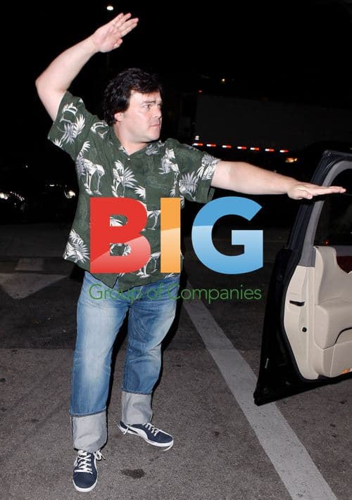 Jack Black flexing with Jeffrey Katzenberg