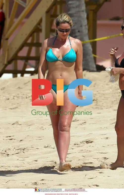 Claire Sweeney in Turquoise Bikini on Caribbean Beach