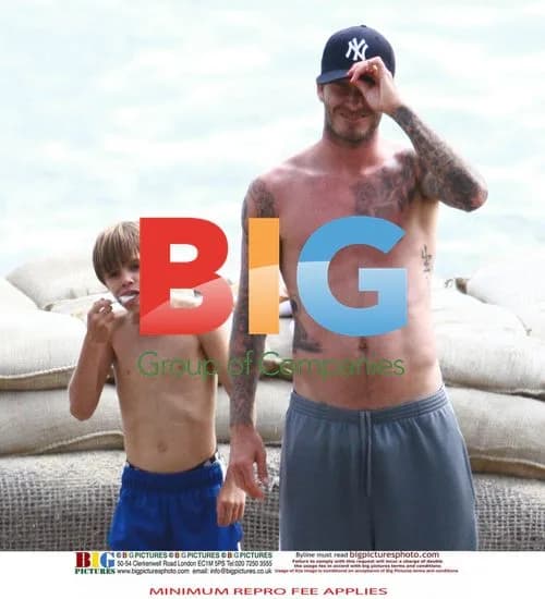 David Beckham with Sons at Beach