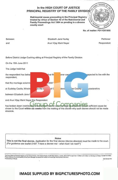 Elizabeth Hurley, Arun Nayar Divorce Papers