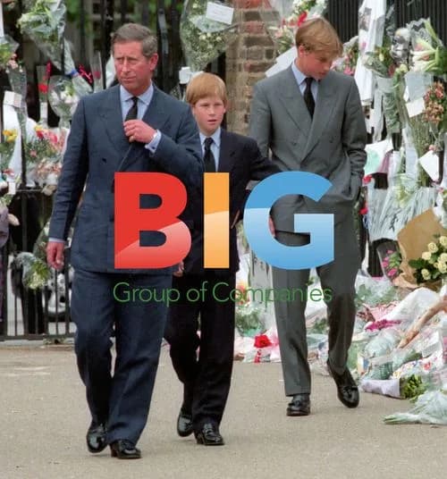 Prince Charles, William and Harry at Diana's Tributes