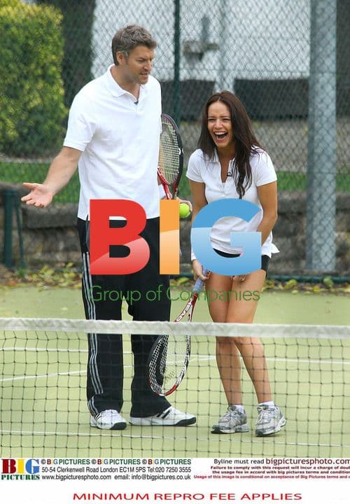 TV Personality Dan Lobb and Dancer Katya Virshilas Practice Dance Moves on Tennis Court